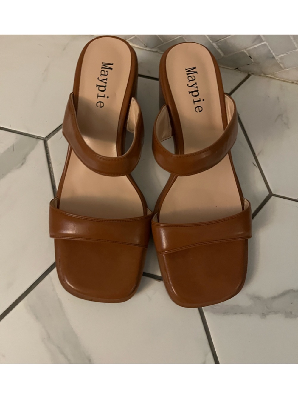 Women's Tan Double-Strap Slide Sandals